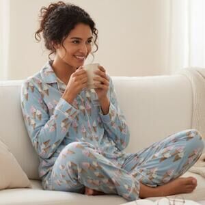 EUC BedHead Ice Cream Cone Stretch Cotton Light Blue Pajama Set Size Large